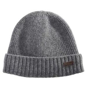 NEW Barbour Mens Carlton Beanie Grey Wool Blend Fleece Lined Ribbed Hat